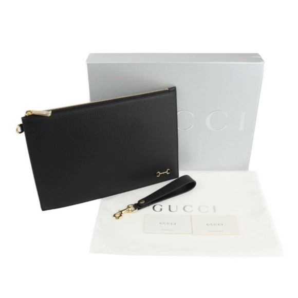 BRAND NEW GUCCI Black Leather Horsebit Clutch/Wristlet - Picture 4 of 15
